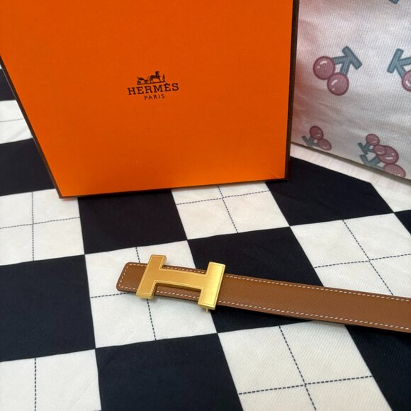 Hermes Brown Leather Belt with Gold Buckle - Picture 7 of 8